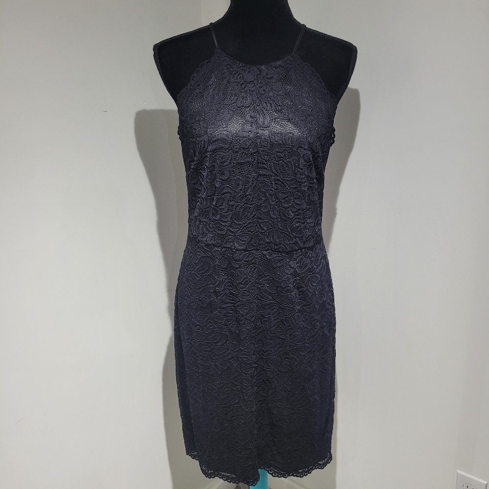 Laundry by Shelli Segal Women's Halter Neck Lace Midi Cocktail Dress 10 Black